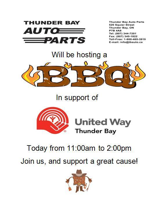 Tbauto's tweet image. Today we are hosting a #BBQ in support of #UnitedWayThunderBay #tbay, joins us and support a great cause!