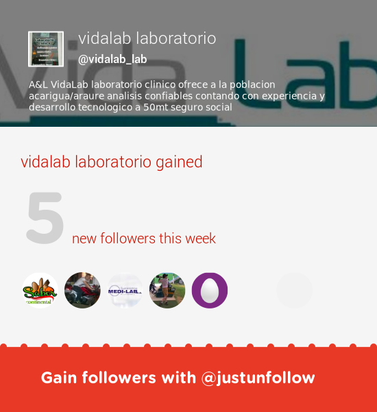 vidalab_lab's tweet image. Fab tweeps @saborcontinenta @EYCKETH @SuminMedilab &amp;amp; more followed me. Grow with justunfollow.com/?r=twp