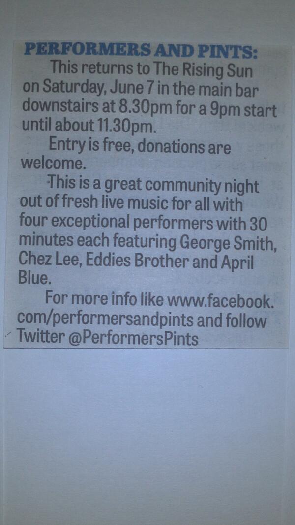 Performers & Pints (@performerspints) on Twitter photo Thanks <a href="/BiggyChronicle/">BiggleswadeChronicle</a> 4 Supporting Sat 7th <a href="/horehayyy/">George Smith</a> <a href="/chezleemusic/">Cheryl Lee</a> #EddiesBrother @aprilbluemusic <a href="/risingsunpotton/">Rising Sun</a> Thanks <a href="/BiggyChronicle/">BiggleswadeChronicle</a> 4 Supporting Sat 7th <a href="/horehayyy/">George Smith</a> <a href="/chezleemusic/">Cheryl Lee</a> #EddiesBrother @aprilbluemusic <a href="/risingsunpotton/">Rising Sun</a>