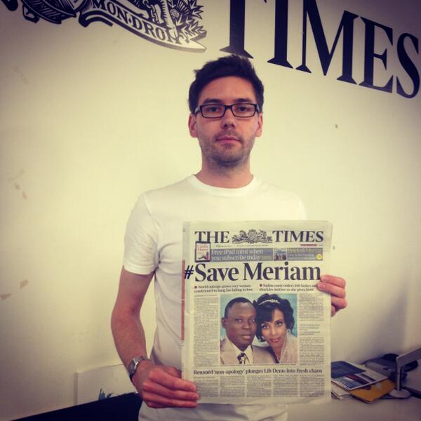 thetimes's tweet photo. #SaveMeriam: A young mother is condemned to death for falling in love. Share your support http://t.co/iZARM2o6jm http://t.co/qaEi5tOIzl