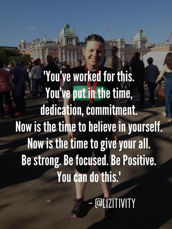 Vitality_UK's tweet photo. Great advice from fitness blogger @lizitivity. Be strong. Be focused. Be positive. #PruWorldTri http://t.co/mYI8dc797k