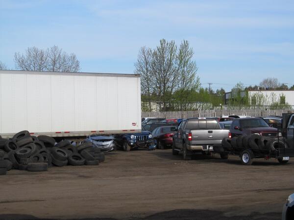 Tbauto's tweet image. The day starts with trailers full of tires #tiretakeback #tbay @SunshineFound @TrilliumTire @RethinkTires #recycle