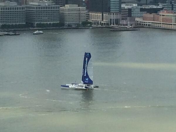 fabricemuratore's tweet image. Maxi Trimaran Banque Populaire in NYC harbor right now before tentative record #NYC #maxitrimaran