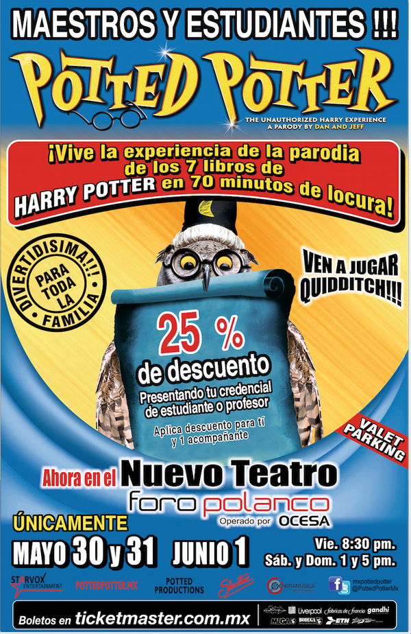 GeneraTeatro's tweet photo. #Maestros y #Estudiantes, no se pueden perder esta oportunidad para disfrutar de @PottedPotterMx en el @Foro_Polanco. http://t.co/cKcrPnAK2D