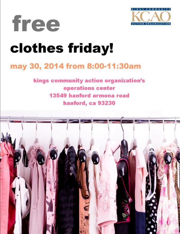 KingsCommunity's tweet image. TODAY is #FREECLOTHESFRIDAY! 8:00AM-11:30AM KCAO OPERATIONS CENTER 13549 Hanford Armona Rd. Hanford, CA 93230