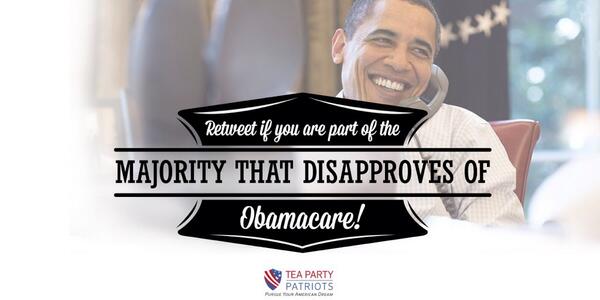 TPPatriots's tweet image. Only 43% of Americans approve of Obamacare while a majority disapprove. Are you part of the majority that disapprove?