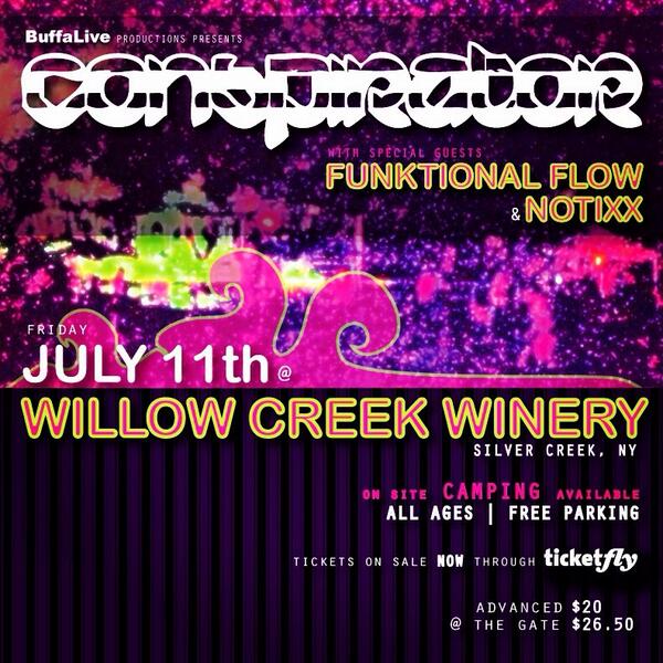 BuffaLive's tweet photo. RETWEET to WIN 2 Free Tickets to @_Conspirator_ JULY 11th #SilverCreekNY @Notixx Presale $20! http://t.co/XkinDZNs9Q http://t.co/oByj4kmZY1