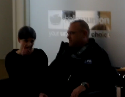 SHUActivists's tweet photo. A pic of our Union Exec. talking to the police from the Union occupation a while back. She doesn't look happy... http://t.co/dtJe2ZVy6W
