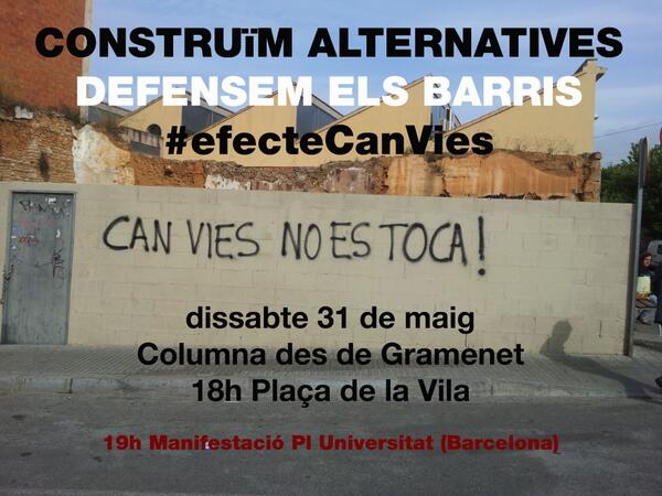#EfecteCanVies Avui 31 maig a les 18h a Pl Vila #Santacoloma #Gramenet Per anar a manifestació suport a <a href="/SomCanVies/">@canvies@elbarri.online CSA Can Vies</a>