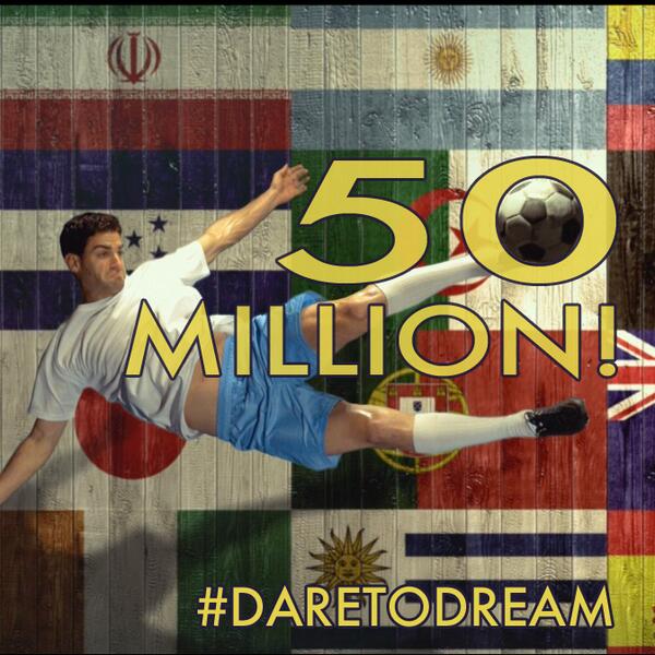 shakira's tweet photo. ¡La La La (Brazil 2014) ya ha superado los 50 millones de reproducciones! ¡Increíble! http://t.co/dacmQVy6Fw  ShakHQ http://t.co/ZHrsodkANE