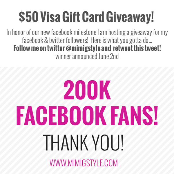 mimigstyle's tweet photo. $50 VISA GIFT CARD GIVEAWAY! for my FB &amp; Twitter followers. Just retweet this tweet to enter! #mimigstylegiveaway http://t.co/3VX3OTE2L9