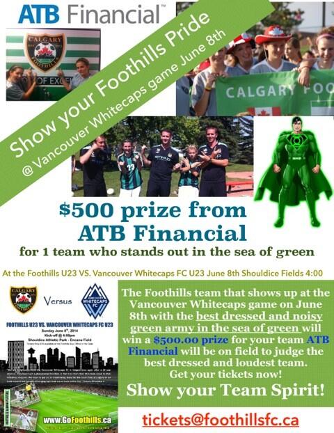FoothillsSoccer's tweet photo. The Foothills team who shows up @FoothillsSoccer vs.@WhitecapsFC  as best dressed &amp; noisiest team will win $500 prize http://t.co/l8XhU1nyFi