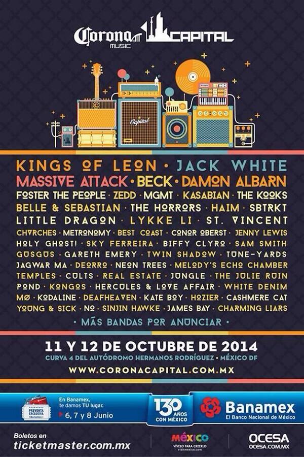 GoodeMxc's tweet photo. Así se ve el cartel de la quinta edición del @CoronaCapital #GSCapital http://t.co/J4BkIskBk9