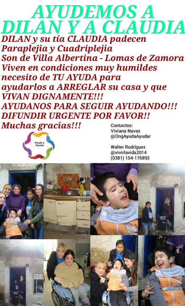 <a href="/drinaldioficial/">Daniel Gómez Rinaldi</a> RT# DILAN necesita REFACCIONES en su casa!!! DIFUNDIR URGENTE!!! Gracias!!! #UnidosAr