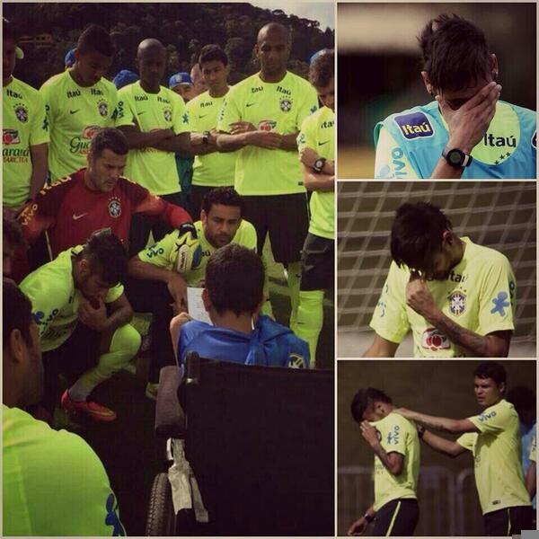 NeymarStuff's tweet photo. Neymar was in tears after meeting a fan with disabilities during yesterday's training - http://t.co/SPBYfa9XgN