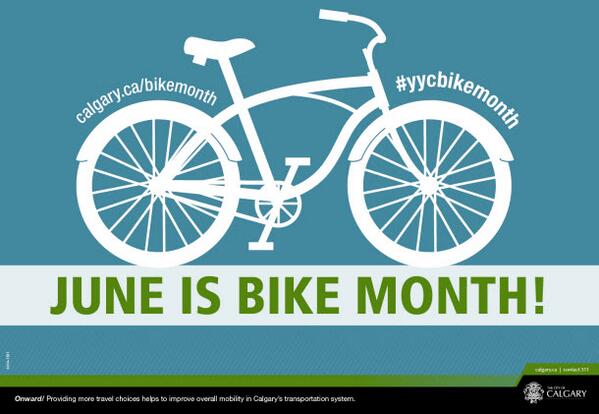 TourismCalgary's tweet photo. Grab a bike, because June is #yycbikemonth! Don’t forget your bell! http://t.co/eAb8coSo2c @cityofcalgary #YYCbike http://t.co/8KRK4w1nBy