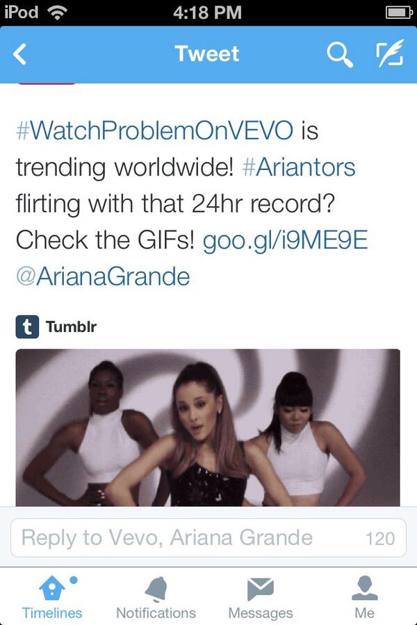 Super_Fan6's tweet photo. Flirting? We are about to FUCK this record!!! @ArianaGrande #slay #WatchProblemOnVEVO http://t.co/5ihorkQE6V