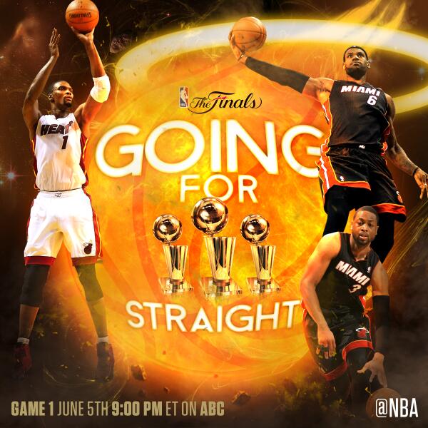 NBA's tweet photo. The @MiamiHEAT advance to the #NBAFinals for the fourth straight season http://t.co/TtqYIgF2AZ