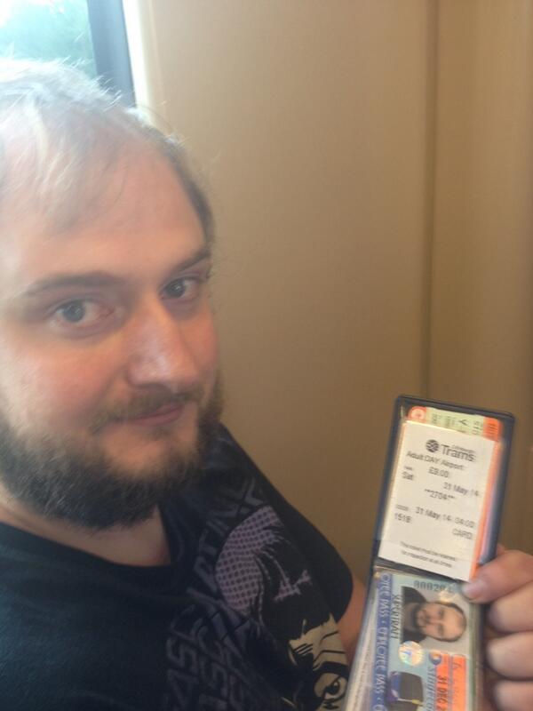 EdinburghTrams's tweet photo. Aidan Croft, officially the first passenger with first ticket bought at Gyle Centre! #welcomeaboard @AidanCroft http://t.co/pPhV3cWB6e