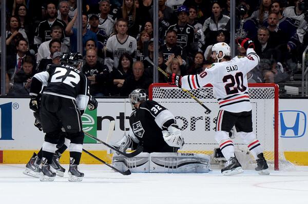 NHL's tweet photo. MIC'D UP: How pumped were @NHLBlackhawks on the GWG? Listen in at ice-level with Brandon Saad: http://t.co/DmOKg9FCxB http://t.co/tinLddJ6Eh