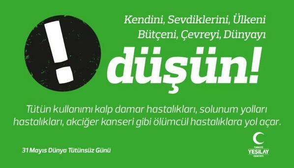 Bugün #31MayısDünyaTütünsüzGünü .Bu anlamlı günün sigarayı bırakarak sizler için yeni bir başlangıç olmasını dileriz