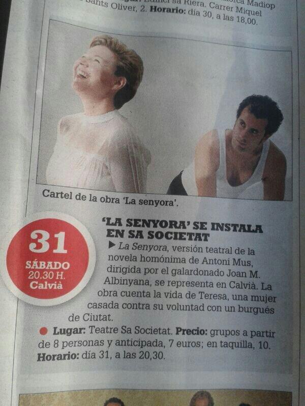 JaumeMut10's tweet photo. Avui a les 20:30 "La senyora" visita Calvià! http://t.co/qKhRahRNCc