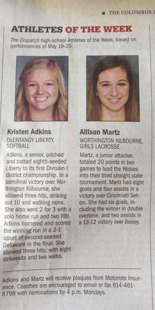 A.Martz, Dispatch Athlete of the Week=20 pts in 2 games! Good Luck today in the State Finals. <a href="/wcsdistrict/">Worthington Schools</a> @WKHSNews