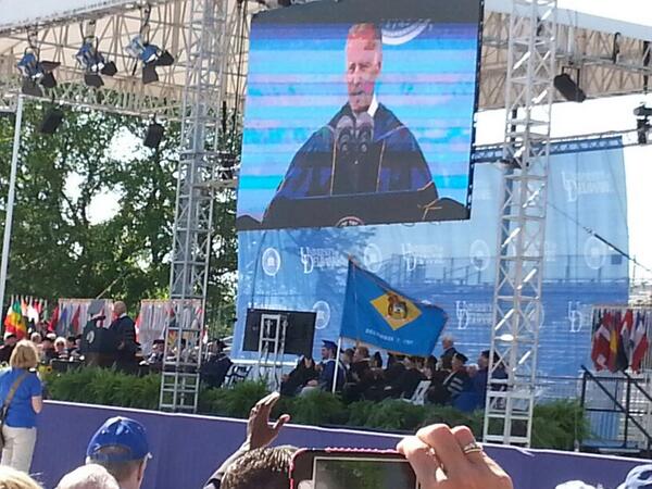 UDalumni's tweet photo. "Coach, I finally made it to the end zone!" @VP Biden to former #UDel Coach Tubby Raymond #UDgrad14 http://t.co/UKdeM3Psfd