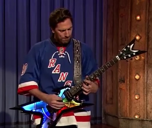 jimmyfallon's tweet photo. . @CanadiensMTL this is @HLundqvist30 on our show a few years ago shredding "Sweet Child O'Mine" #sundayatmidnight http://t.co/GHDj6e6zV3