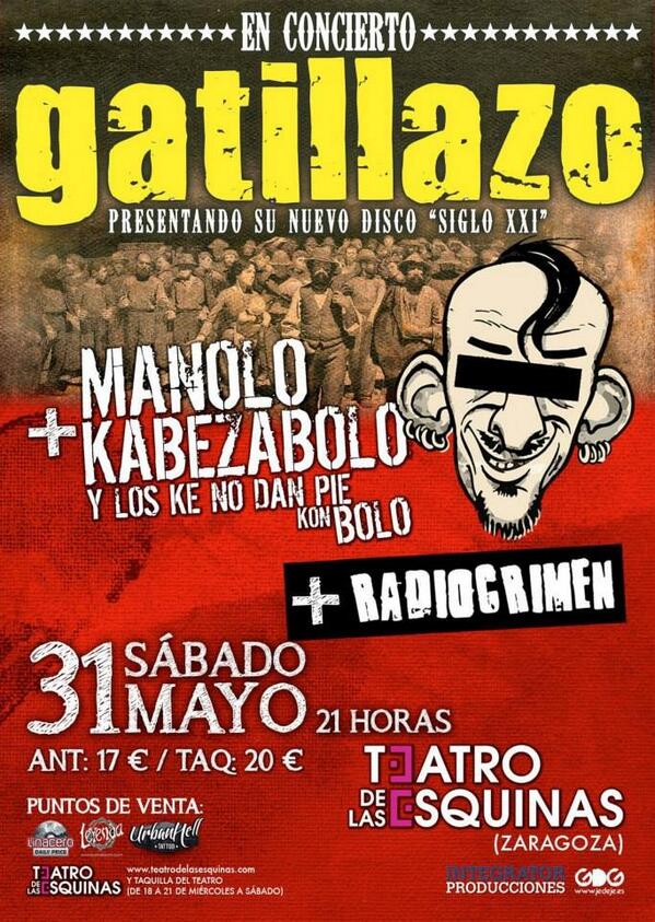 Ya hera ora! Esta notxe la vamos a liar en Zaragoza kon <a href="/LOSGATILLAZO/">GATILLAZO</a> y Radiocrimen. Nos vemos kuadrilla!