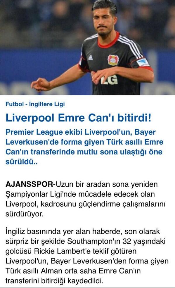 lfclimitless's tweet image. "According to tomorrow's Turkish sport agencies, Emre Can transfer to Liverpool is done for £12 millions" #LFC