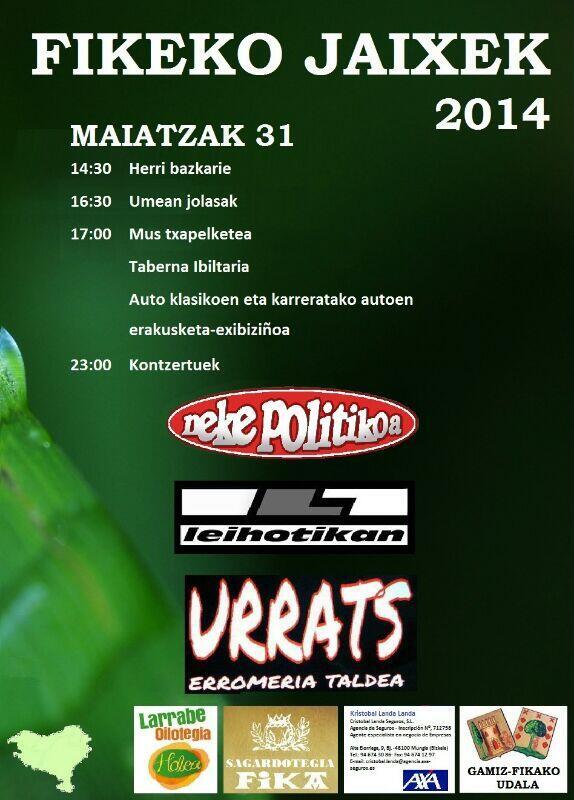 BizkaiMusic's tweet photo. HOY a las 23:00h, @LEIHOTIKAN + @NekePolitikoa + URRATS en Fiestas de Fika. ENTRADA LIBRE. http://t.co/j9215i6wLf