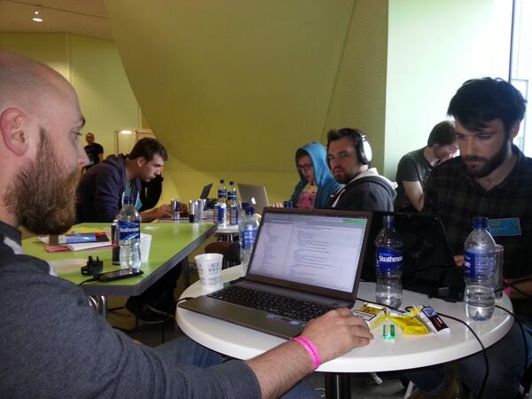 BIFFBooks's tweet photo. The OPTUMM team @ #hackglasgow busy creating an app/site that gives #Glasgow cyclists fast access 2 @openglasgow data http://t.co/tDNURaP6GX