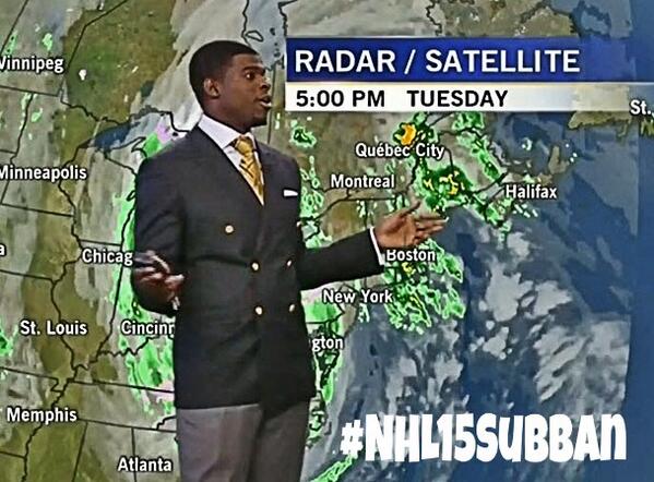 “<a href="/habs_fanatic/">mitch ryan</a>: Cloudy with a chance of a #bergeronbeatdown today #NHL15Subban ”hahahah best tweet of the month!