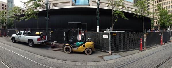 rogoway's tweet photo. Often wondered if Apple's new downtown #pdx store would *ever* be done. But looks like it's gonna happen. http://t.co/UQqVpEGb4x