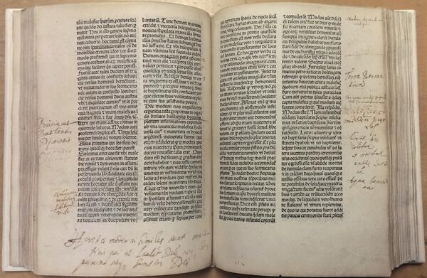MurrayHongSPC's tweet photo. For #MarginaliaMonday, our 1492 copy of Malleus Maleficarum, a book on witches, has notes in many different hands: http://t.co/9WfGhvruhE