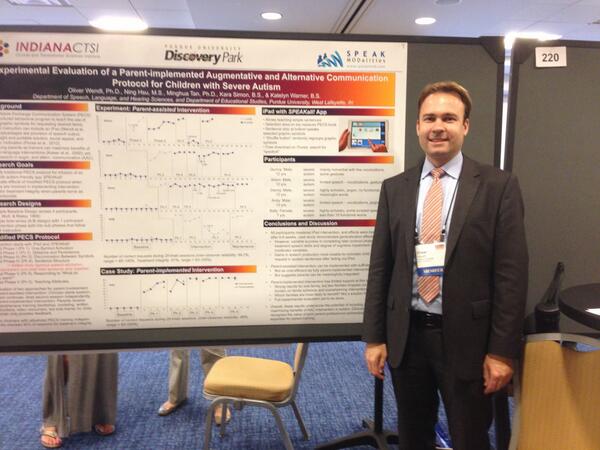 PurdueResFound's tweet photo. Congratulations Oliver Wendt, #Purdue researcher and @SPEAKMODalities co-founder, on your #IMFAR2014 presentation! http://t.co/noNF5aar7N