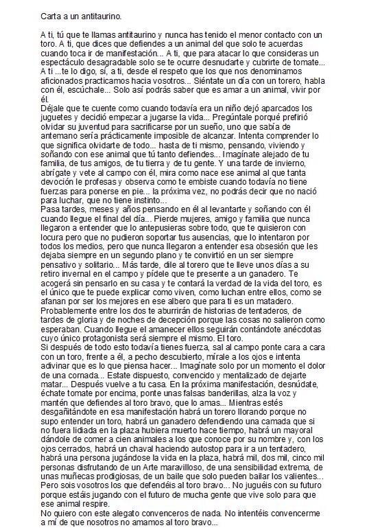 Pjfranko81's tweet photo. Carta a un antitaurino, por el maestro Morenito de Aranda. http://t.co/YoZwpSduXe