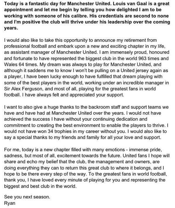 PR_besar's tweet photo. :( RT @dayatsinaga: :( RT @Red_Shop: Surat pensiun Giggs jadi pemain manutd yang di rilis web resmi #thankyougiggs http://t.co/uDvGo39nIk