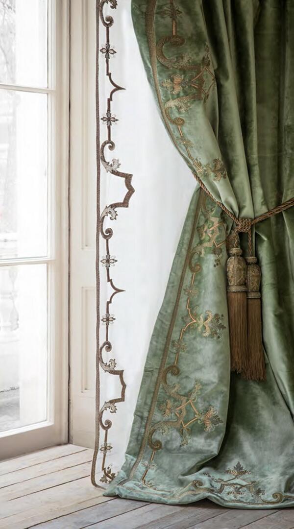 beaumontfletch's tweet photo. " Cellini" on leading and trailing edge + organza sheer in “Sandro” both hand embroidered in gold thread #luxury http://t.co/sIrnCmca5B