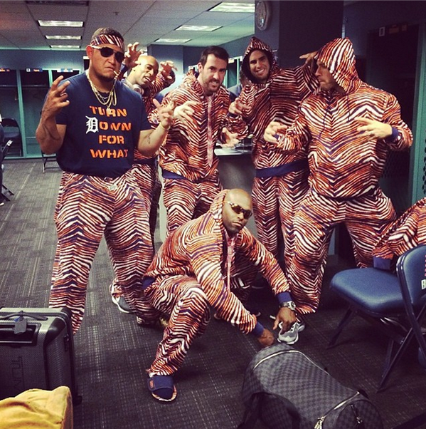 SportsCenter's tweet photo. Tigers in Zubaz is the best photo you will see all day. (via @toriihunter48) http://t.co/CMpGBpAb50