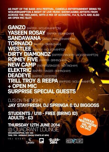 CandelaLTD's tweet photo. New Live Music Night hits Wolves as part of Bass 2014!!! 

Thurs 12th June

Showcasing artists from across the Mids http://t.co/eZKf3bBmIU