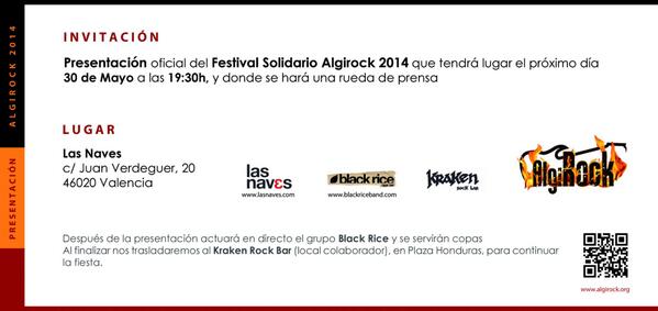 blackriceband's tweet photo. @losdemarras @LaGangBand @ladypepa @Desconciertoo Fiesta presentacion #AlgirockFestivalSolidario Entrada gratuita! http://t.co/72en32Solk