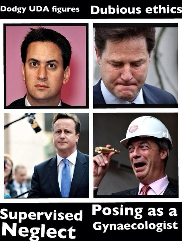 DentistGoneBadd's tweet photo. IF THE UK PARTY LEADERS WERE DENTISTS AWAITING GDC HEARINGS. THE CHARGES WOULD BE... http://t.co/m764bbGTIi