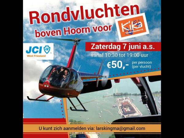 Altijd al eens in een #helicopter willen vliegen? Ook dat kan op 7 juni. Steun <a href="/KiKa8118/">Stichting Kinderen Kankervrij</a> en boek een vlucht! #XO2014