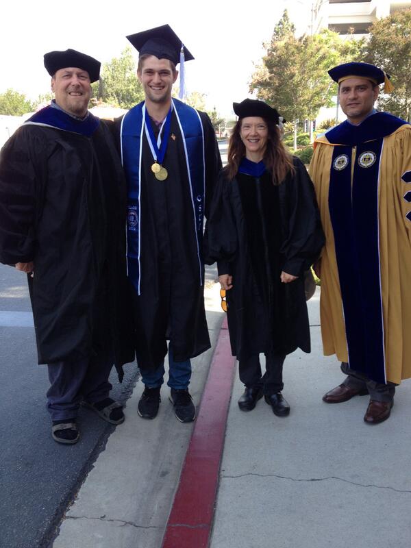 U-ACRE grad Jonathan Wiggs w community engagement medal w Provost Cruz, J Bock, S Johnson thx partner <a href="/LaderaVistaJH/">Ladera Vista</a>