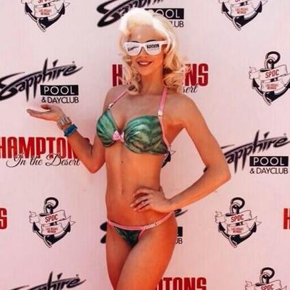 PinkDollSwim's tweet photo. @ChloeLCrawford in her custom commissioned bikini hosting Sundays pool party at @SapphireLV http://t.co/pV1zjReQ0p