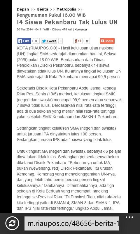 RidhoFebriandi's tweet photo. RT @fajElsa: @SMAN4PEKANBARU tertinggi se-Riau♥♥ "@infoRIAU: info: 14 peserta UN 2014 Pekanbaru TIDAK LULUS.. http://t.co/WnNXk7fZIn"