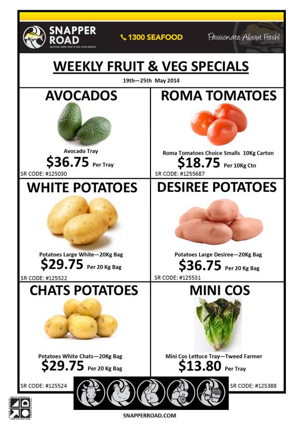 snapperroad's tweet image. G'Day Twitter! Here is Snapper Roads latest Fruit &amp;amp; Veg specials for this week.