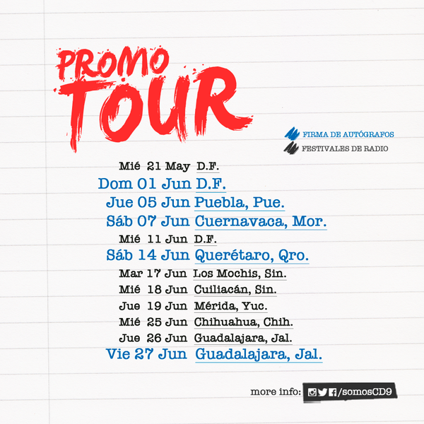 CD9's tweet photo. Tenemos una noticia (sí, otra ☺️). Más fechas, más ciudades y más oportunidades de conocerlas/os. 🙈 #CD9PromoTour http://t.co/Ez0HpdeZwf